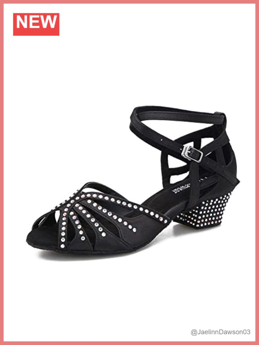Women's Satin Low Heel Ballroom Dance Shoes with Rhinestones Cuban Heel